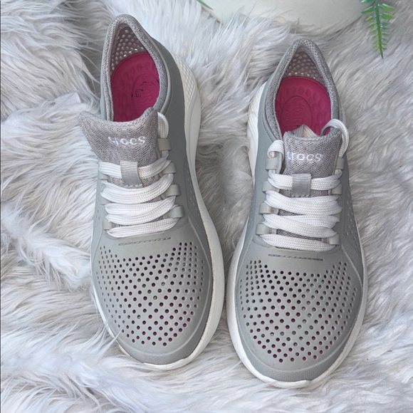 Crocs LiteRide Gray 360 Pacer Sneakers Athletic Lace Up Women’s Size 7 - Picture 2 of 8